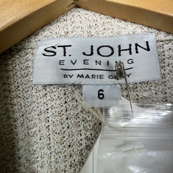 St. John Evening By Marie Gray Cream Gold Knit Suit with Skirt Sz 6 NWT Sparkle - Picture 8 of 16